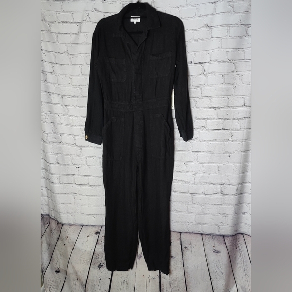 MATE the Label Black Linen Long Sleeve Jumpsuit Small NWT $248 - Picture 3 of 11